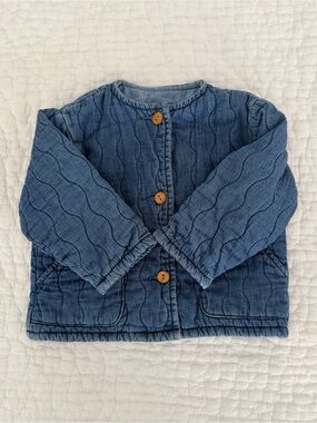 Zara Quilted Button-Front Jacket - Denim Blue
